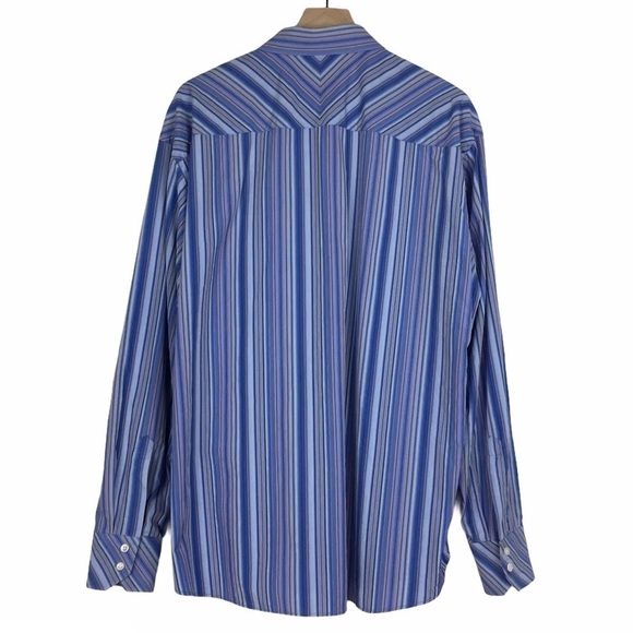TED BAKER LONDON Button Up Dress Shirt Blue Stripe Classic Neck 17.5 Size 36/37 - Picture 3 of 11